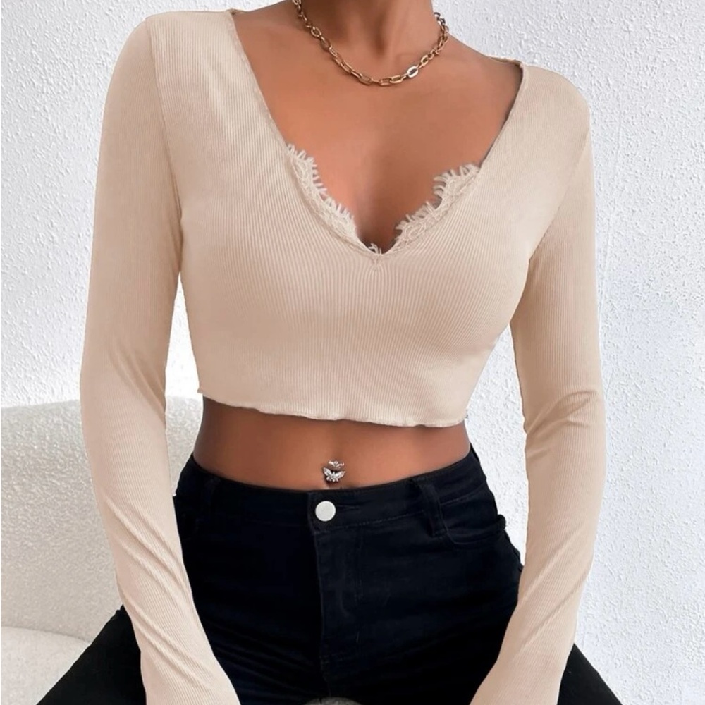Eyelash lace detail crop top
